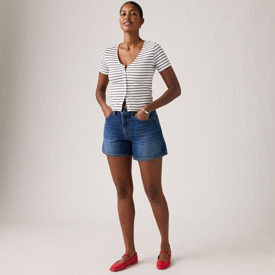 Cinch Mid-Thigh Shorts in Kiss Goodbye Short, alternate front view