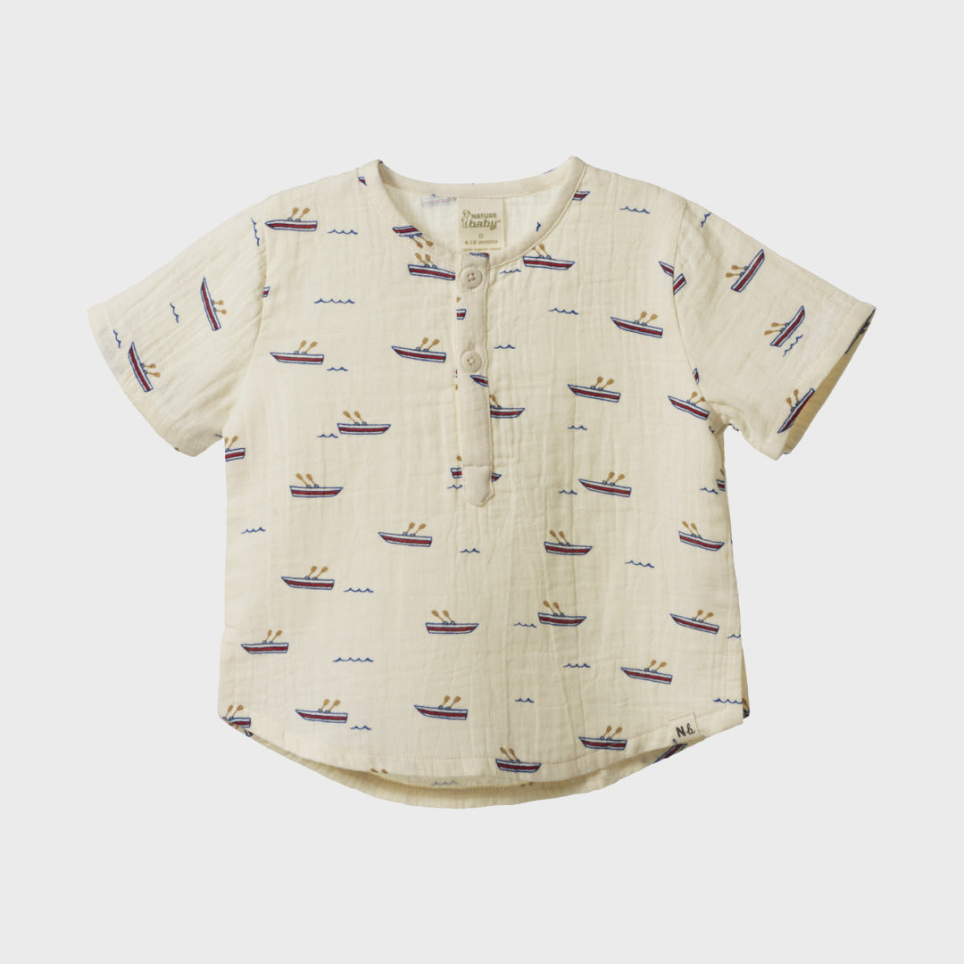 Short Sleeve Caravan Shirt Muslin | Row Boats Print — product view 1
