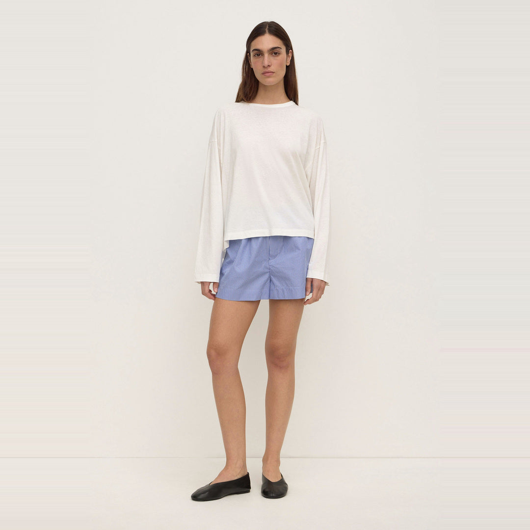 Ava Stripe Cotton Poplin Short | Navy Stripe — image 1