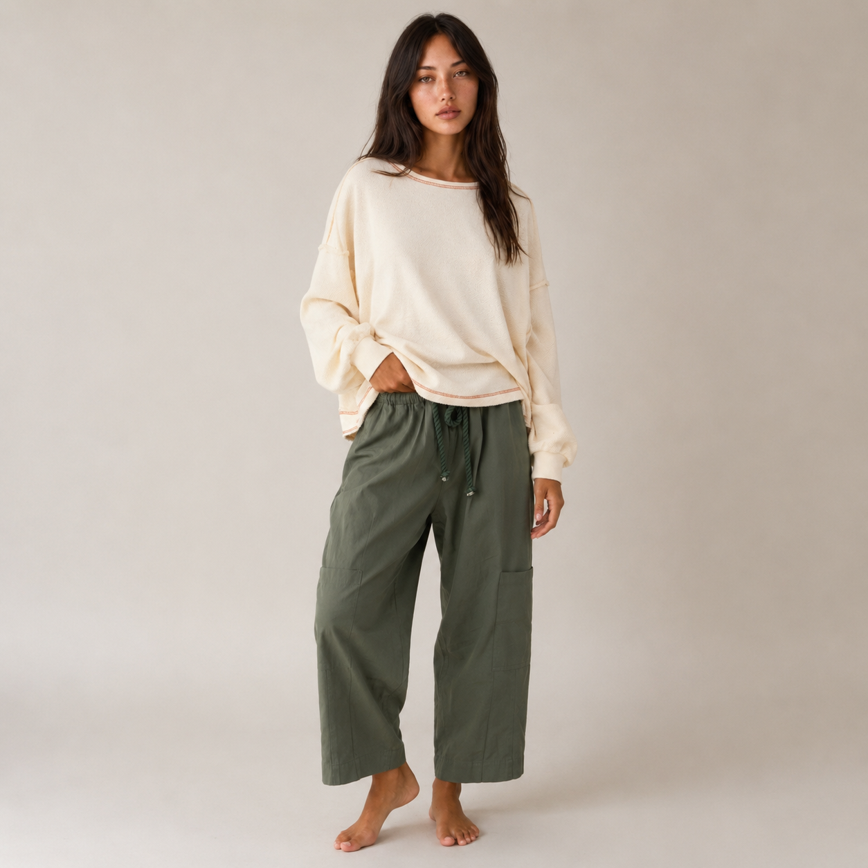 Overlap Open Back Oversized Reverse Stitched
Top | Cream