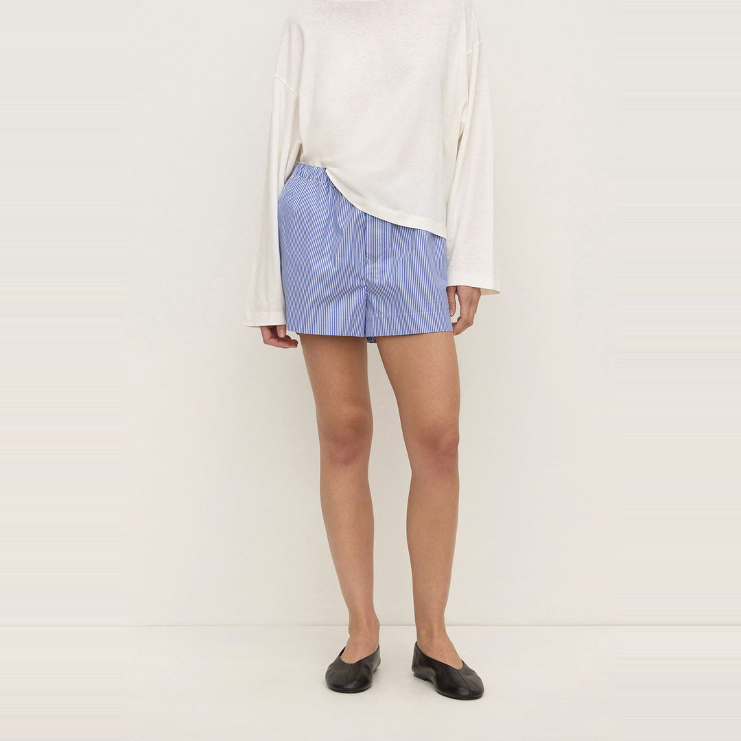 Ava Stripe Cotton Poplin Short | Navy Stripe — image 2