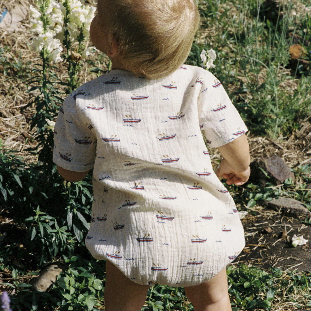 Monty Suit Muslin | Row Boats Print — lifestyle view 1
