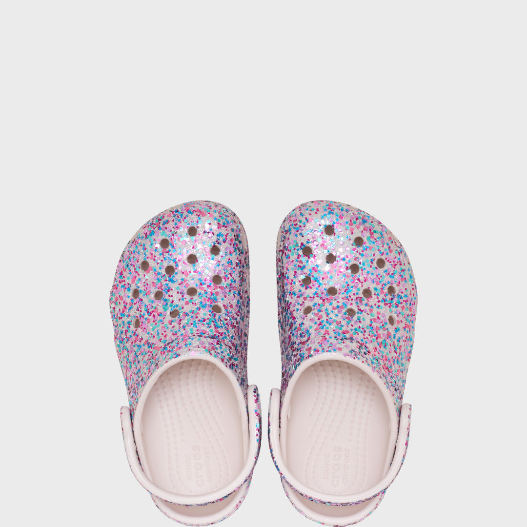 Toddler Classic Dazzle Glitter Clog | Cocoa Crème — Top view