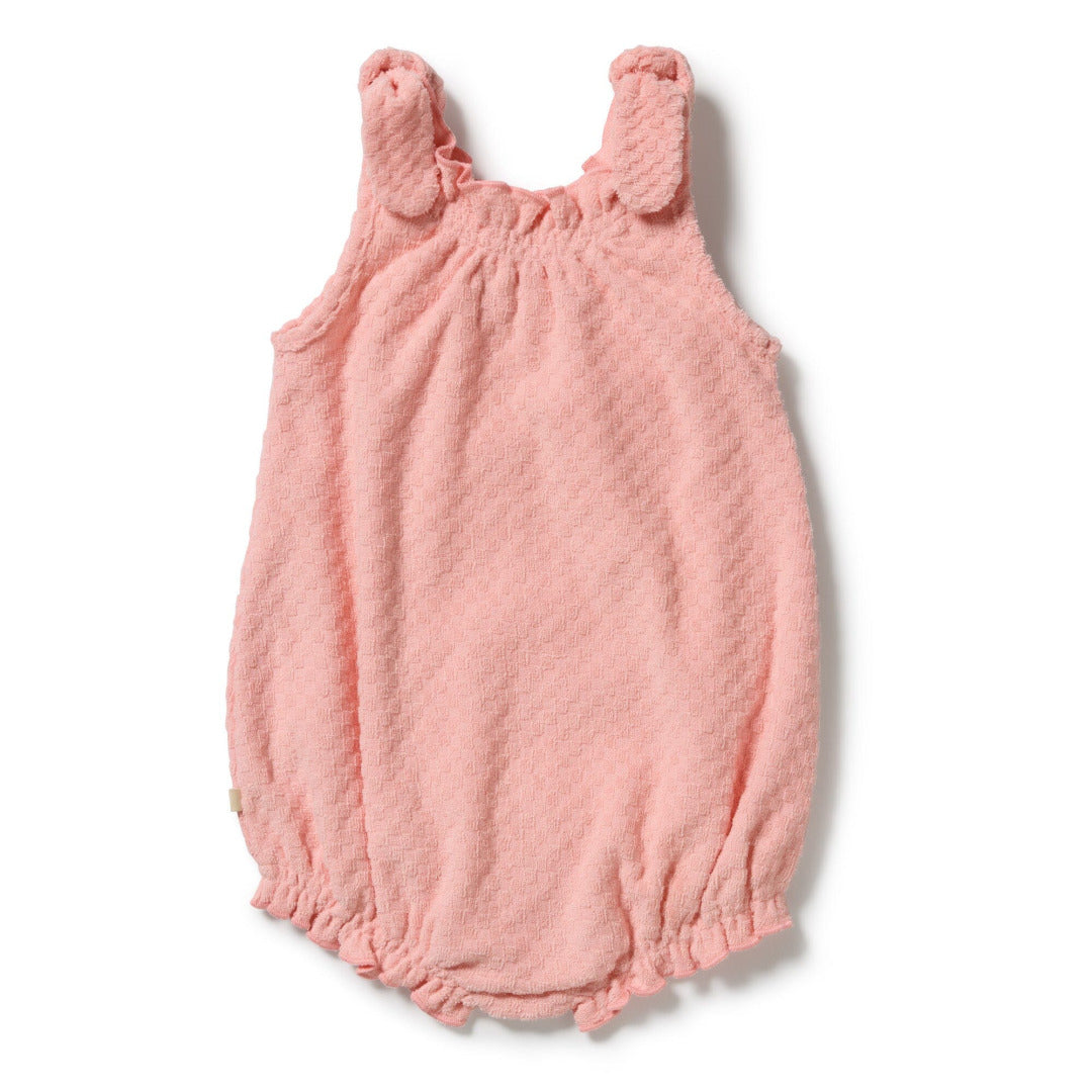 Petal Pink Check Organic Terry Tie Playsuit — image 3