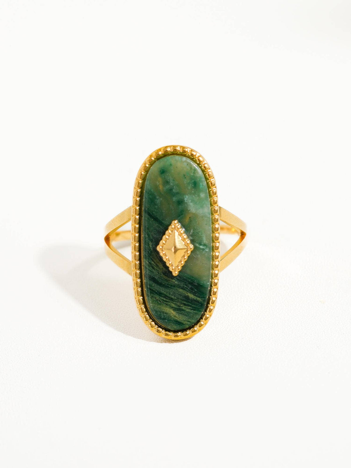 Dakota Non Tarnish Adjustable Ring with Natural Stone | Green