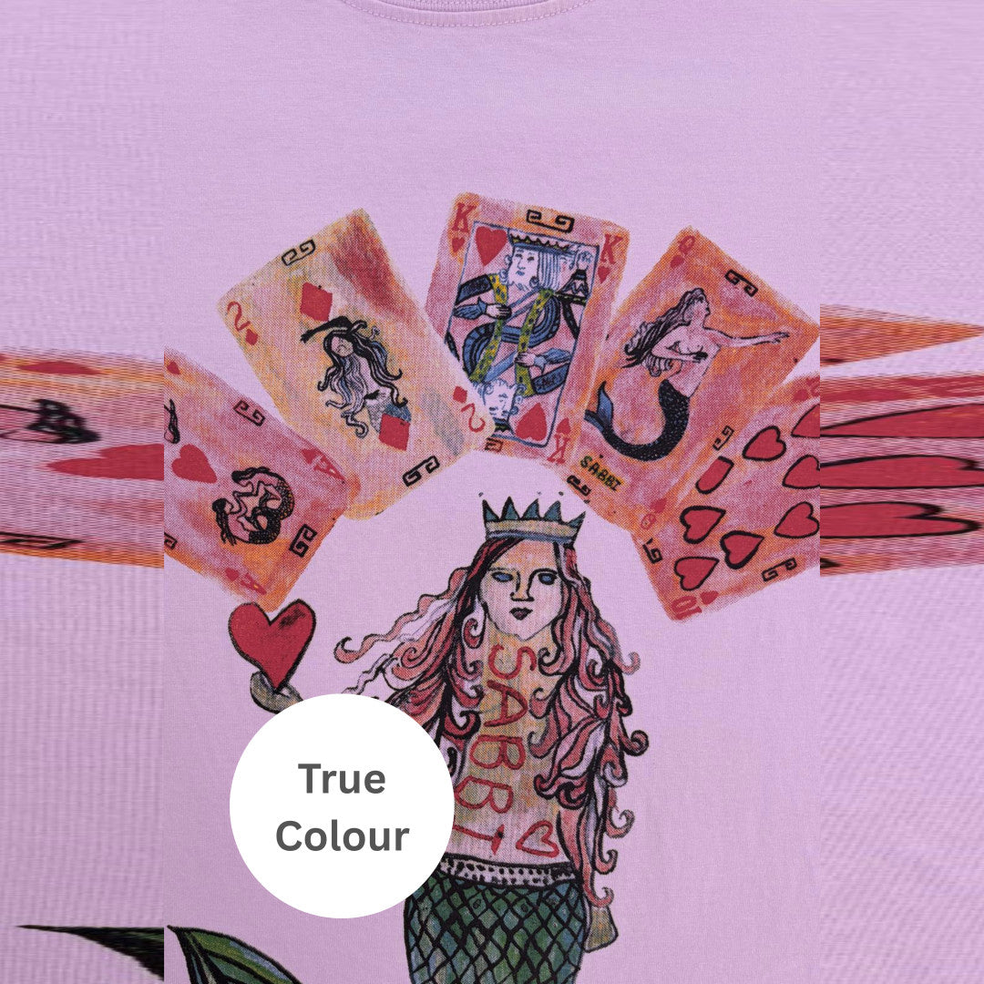 Very Oversized Lucky Mermaid Tee | Bright Pink — true colour detail