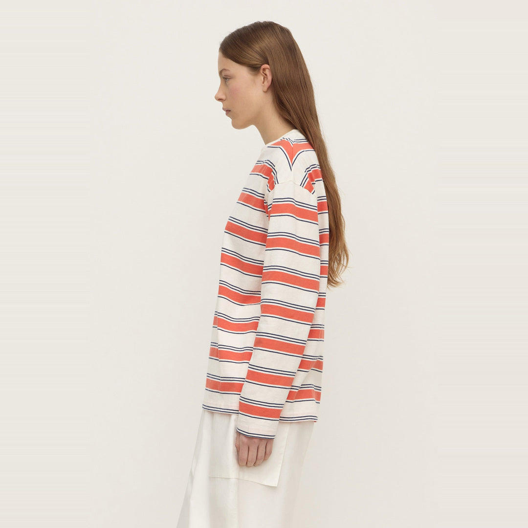 Eliana Stripe Cotton Long Sleeve Tee | Dahlia Stripe — image 5