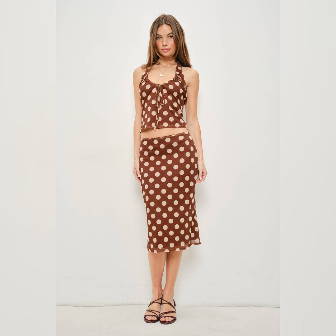 Anna Polka Dot Midi Skirt | Brown-Beige — image 2