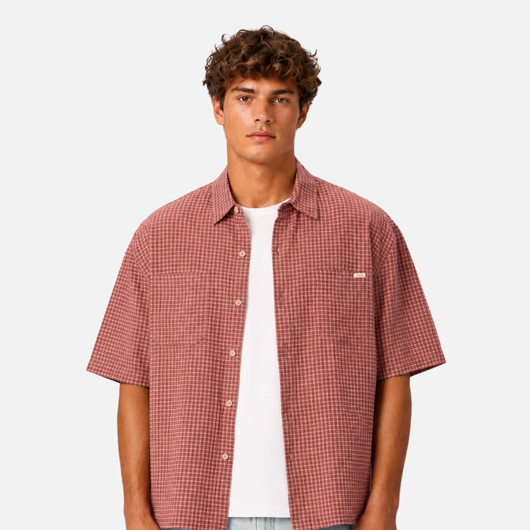The Alves Short Sleeve Shirt | Pink / Burgundy official Industrie view 1