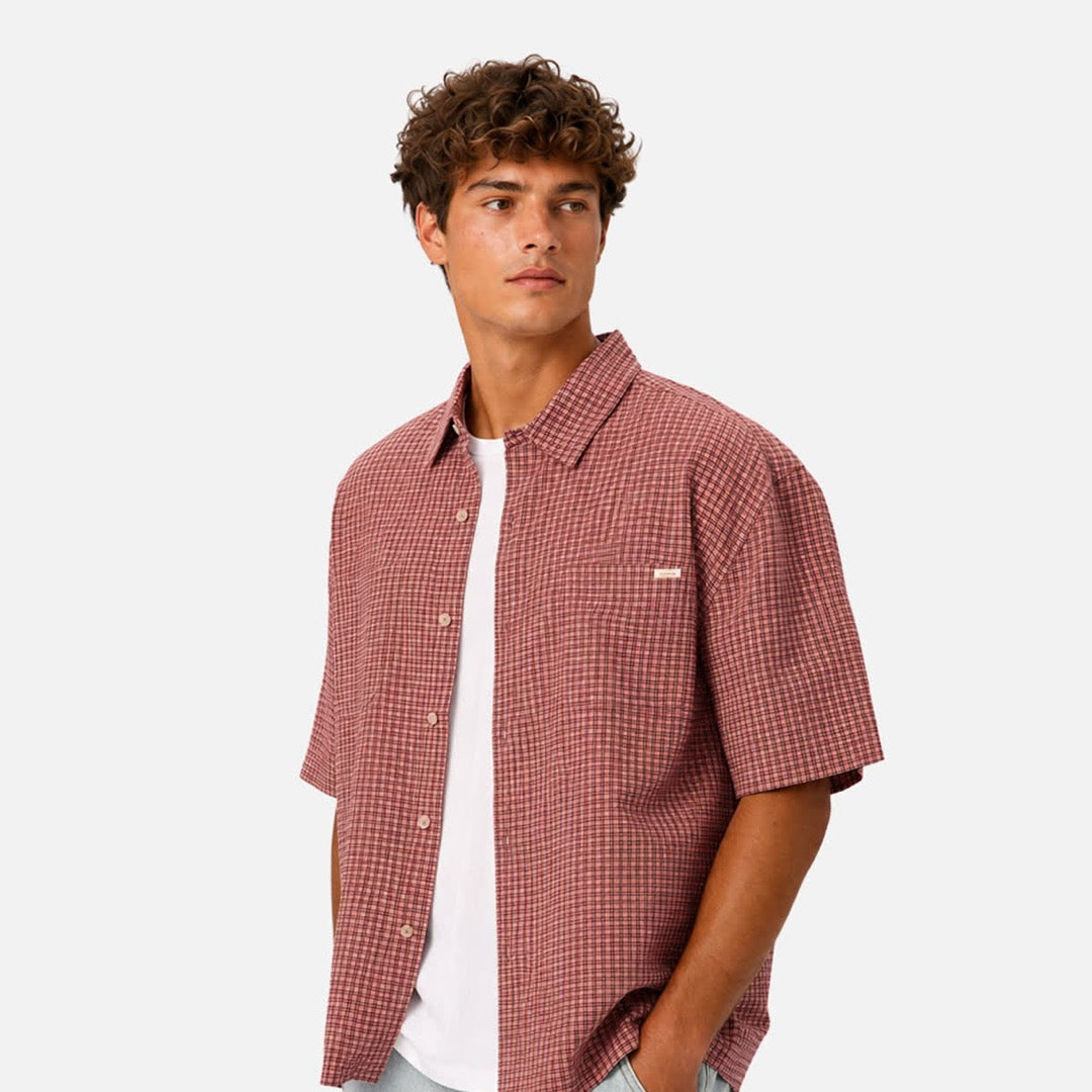 The Alves Short Sleeve Shirt | Pink / Burgundy official Industrie view 3