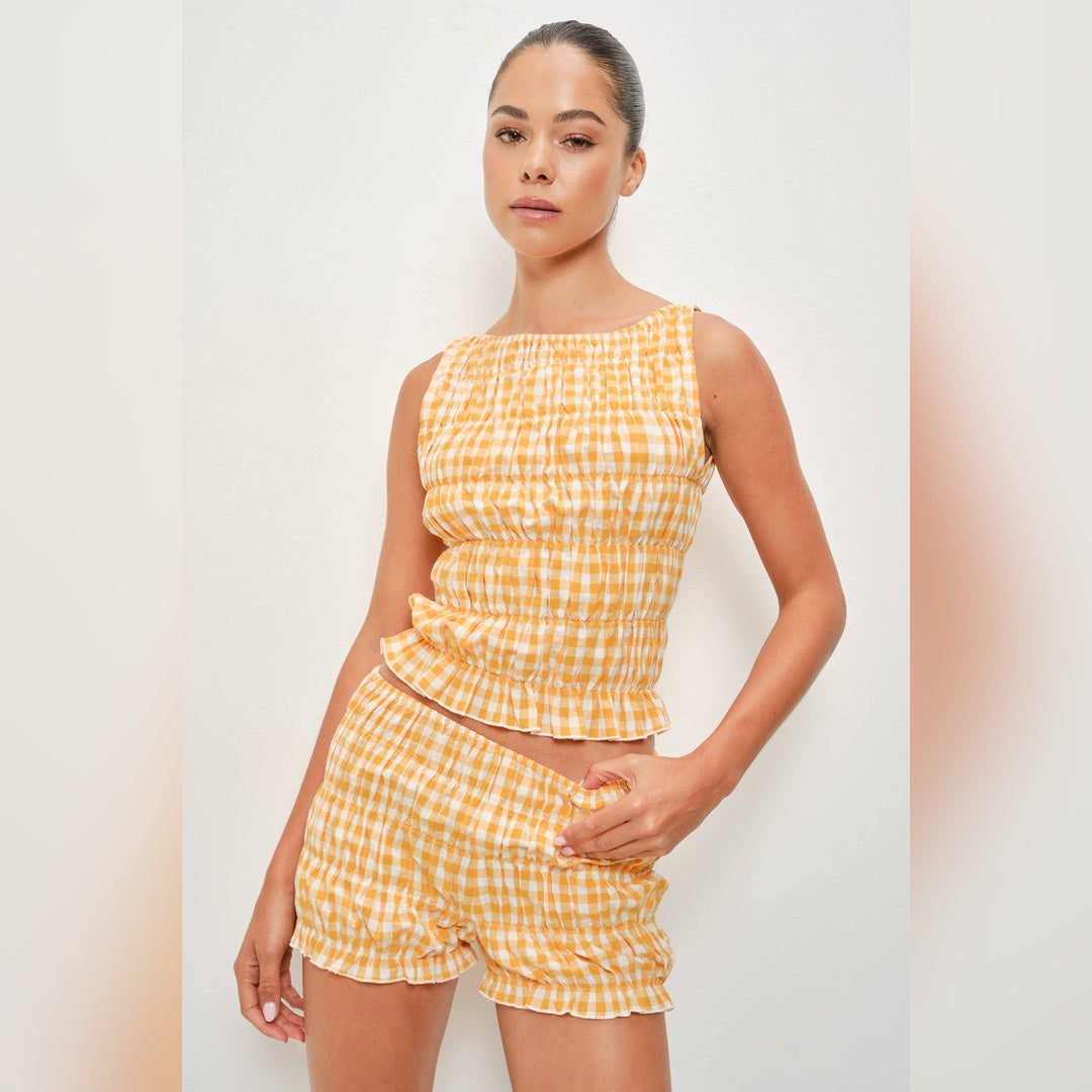 Ainsley Smocked Gingham Tank | Tangerine-Ivory — image 1