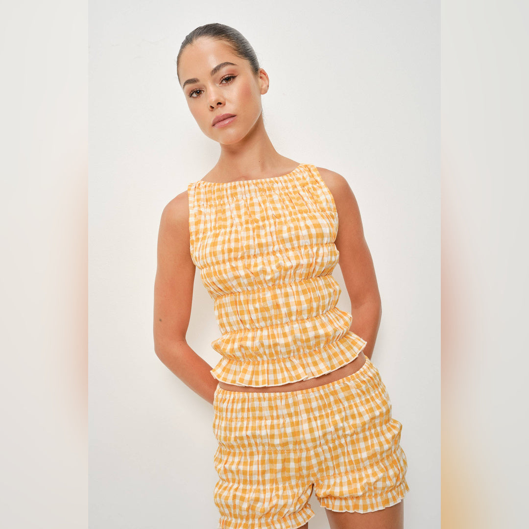 Ainsley Smocked Gingham Tank | Tangerine-Ivory — image 2