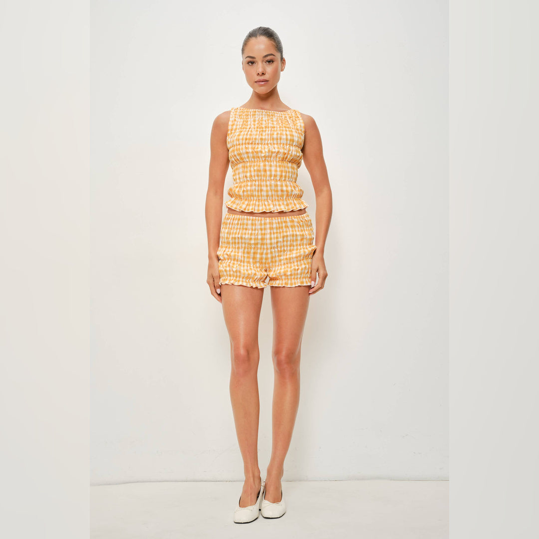 Ainsley Smocked Gingham Tank | Tangerine-Ivory — image 3