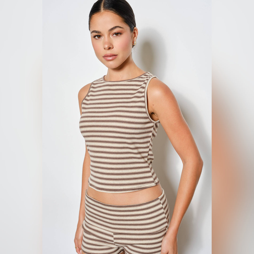 Idris Striped Tank Top | Taupe Multi — image 1