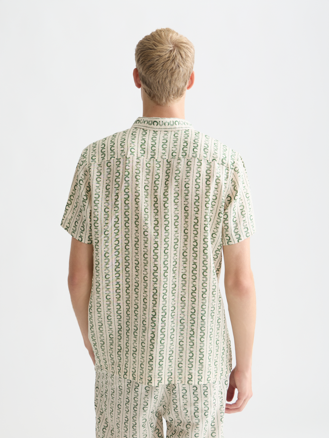 Scotch & Soda Printed Linen Short Sleeve Shirt Horseshoe Stripe Eggnog back