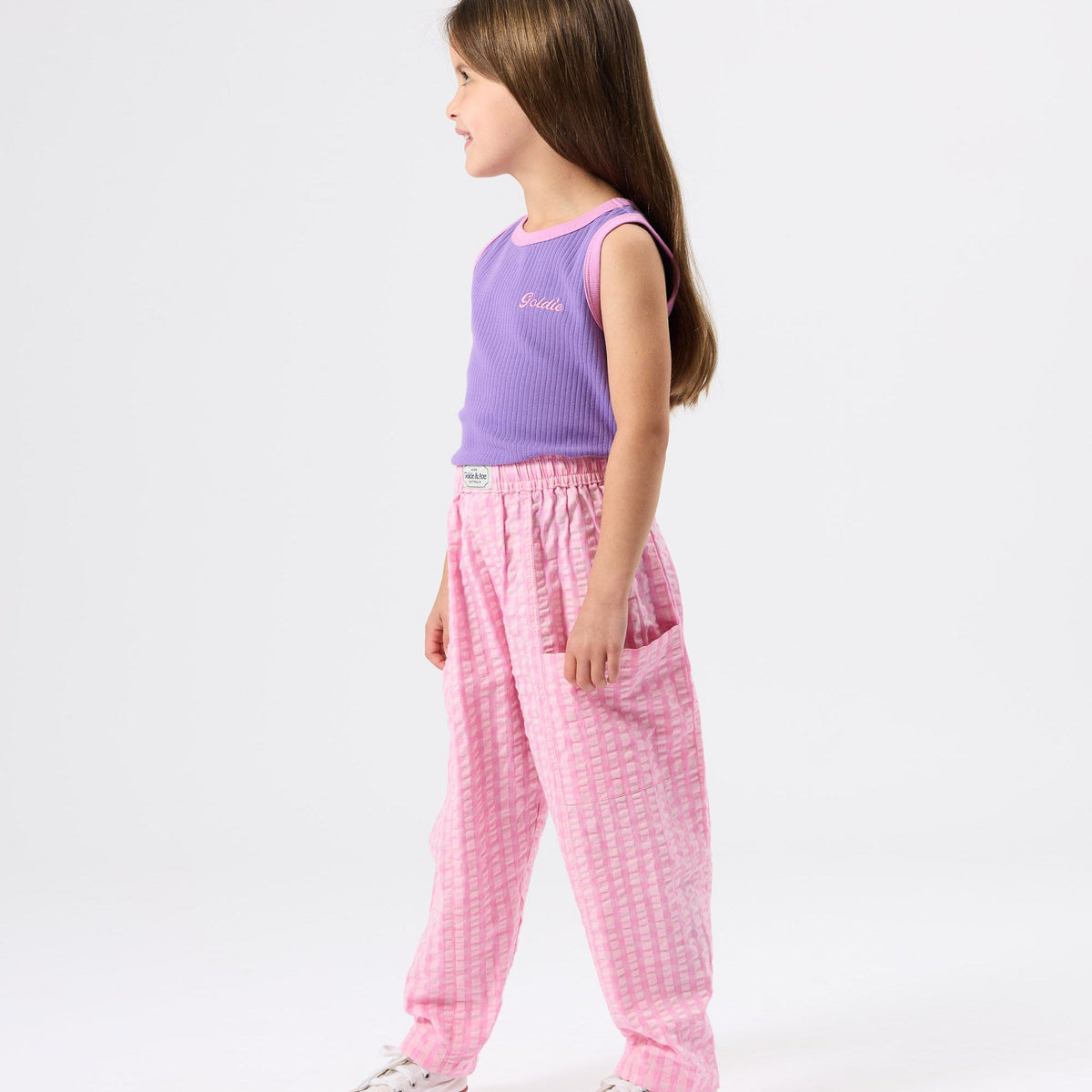 Embroidered Colour Pop Rib Singlet Purple worn on body