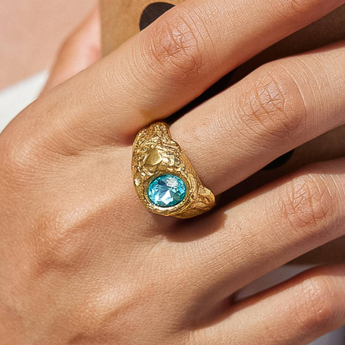 Frostine Blue CZ Signet Ring |18K Gold