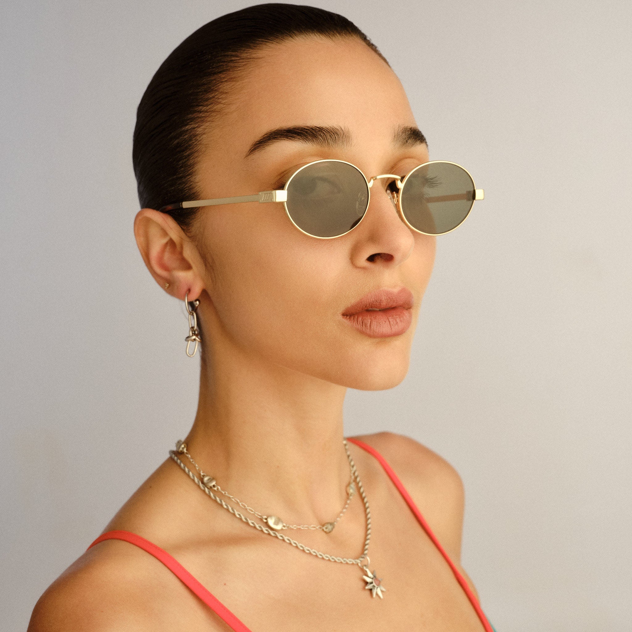 Le Specs Poseidon Deux gold khaki mono - worn