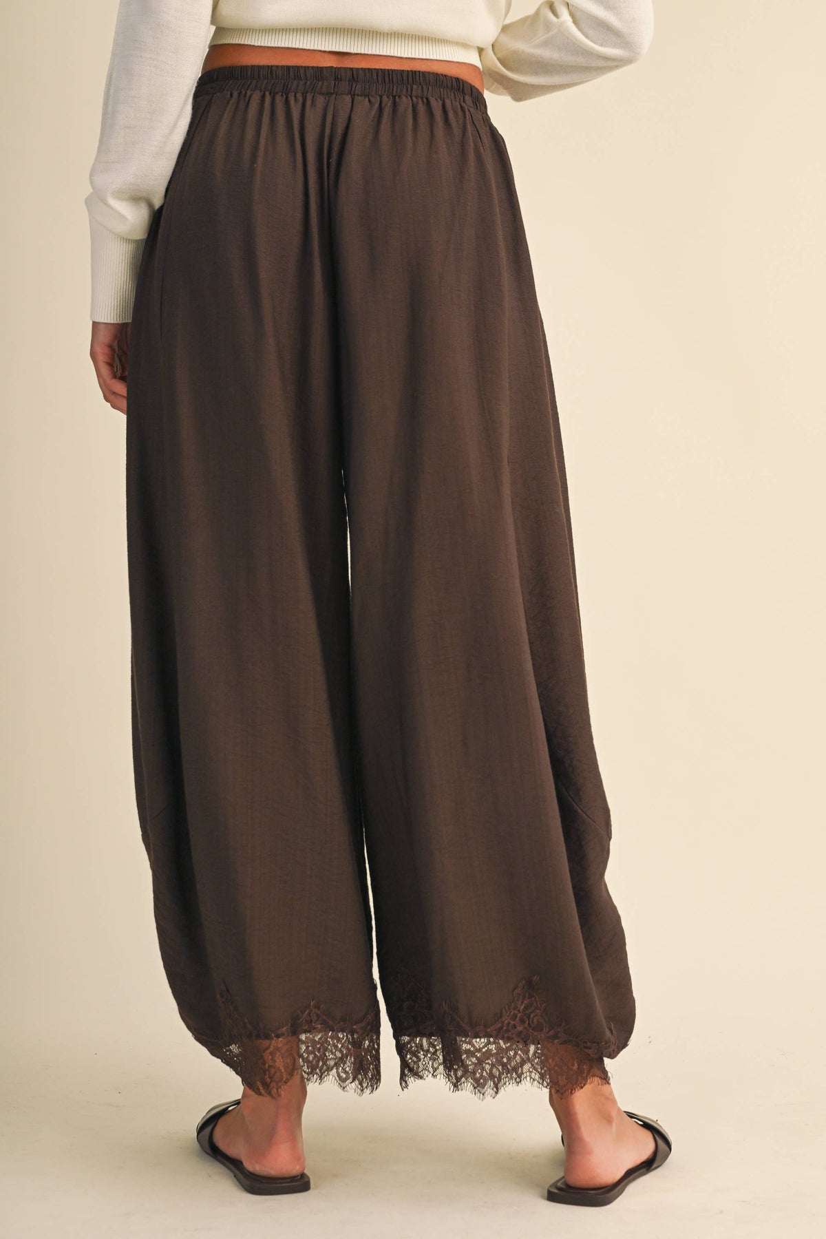 Lace Trim Barrel Pants | Dark Brown