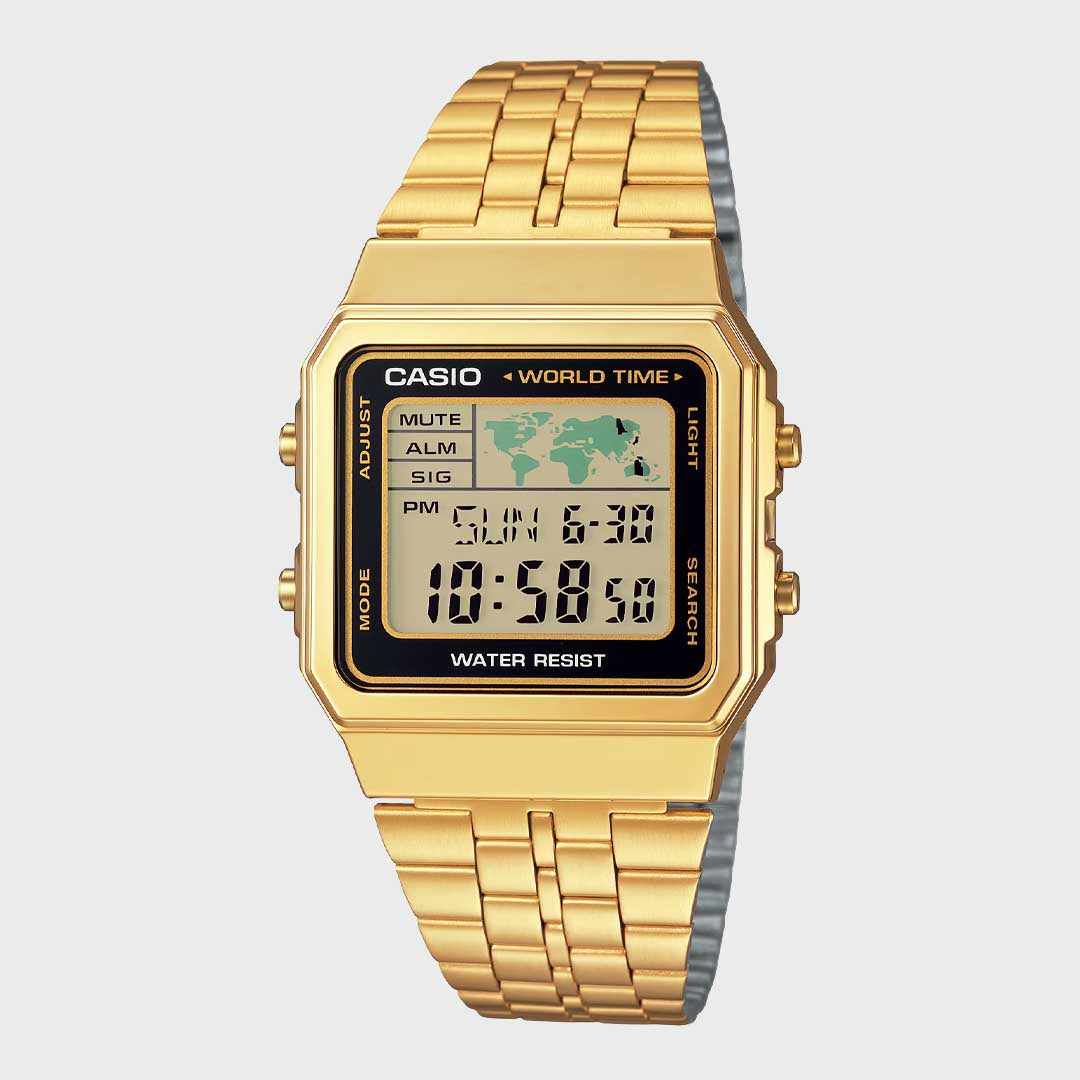 Vintage World Time Digital Watch | Gold Black