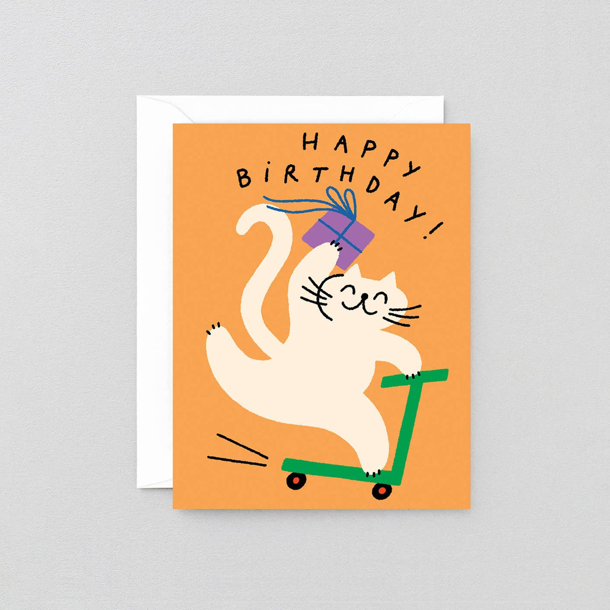Happy Birthday Scooter Cat Kids Greeting Card