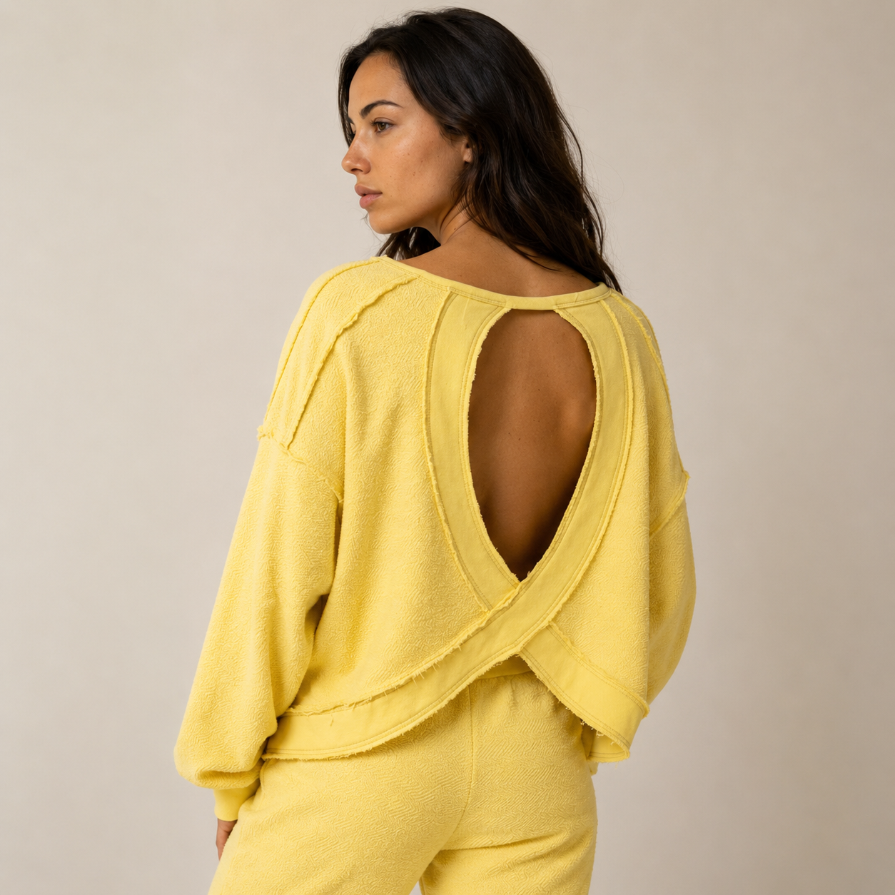 Overlap Open Back Oversized Reverse Stitched Top | Baby Yellow