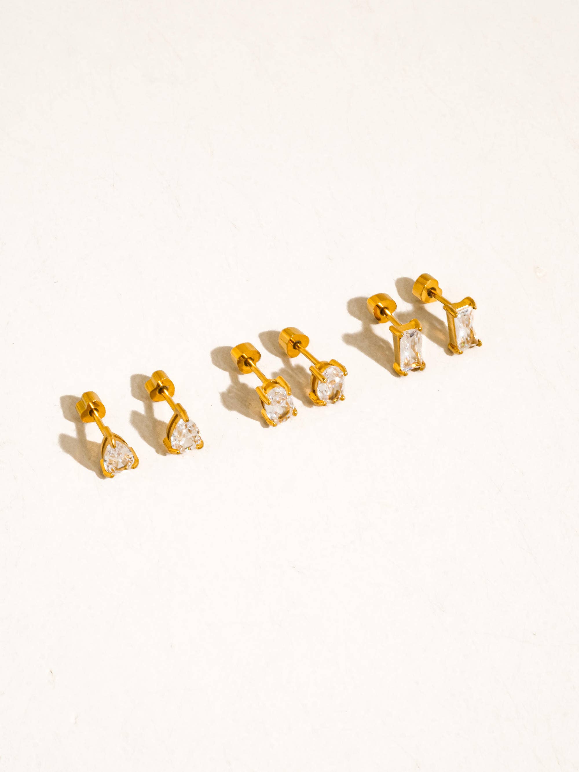 Pureté Pear & Oval CZ Stud Earrings Set | 18K Gold