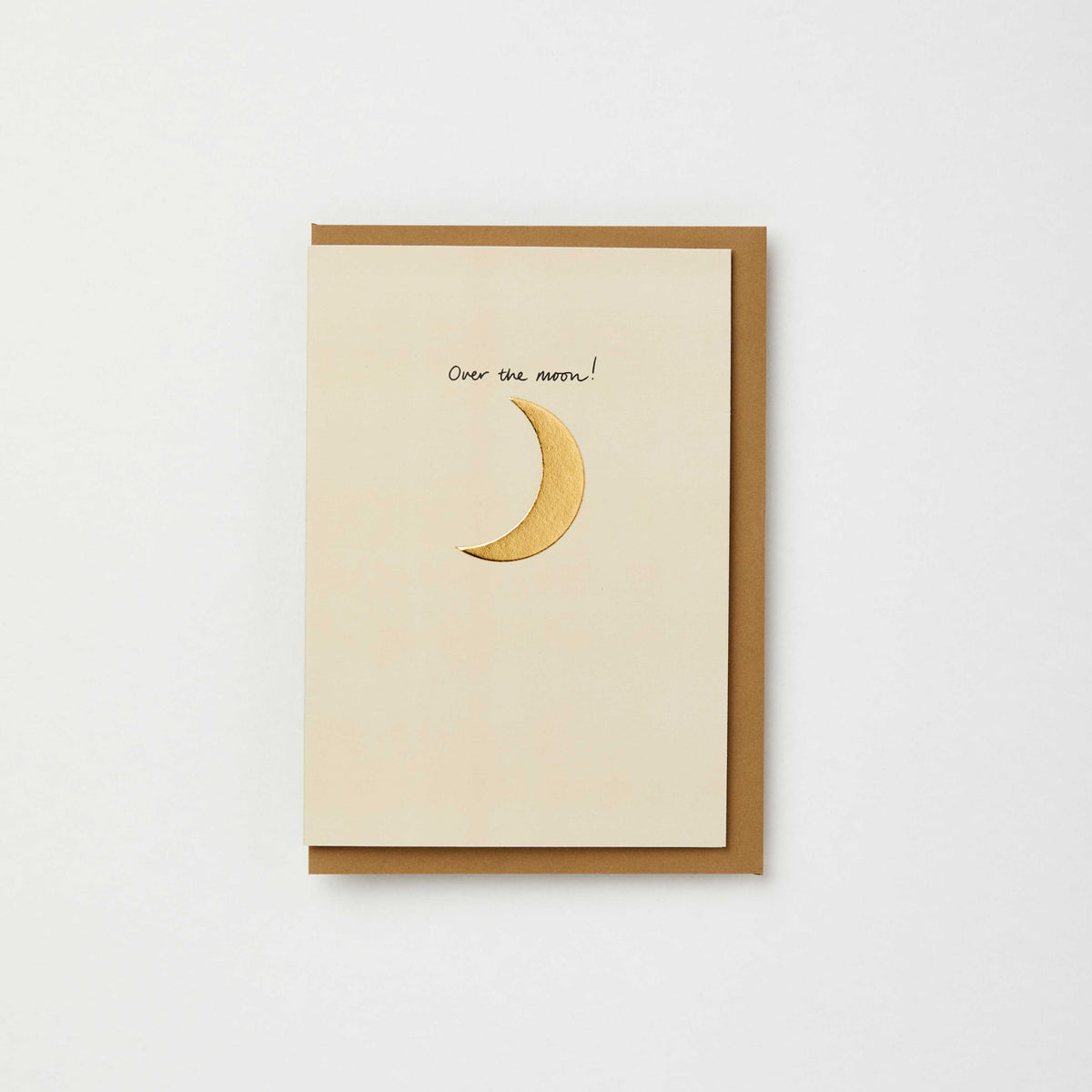 Over the moon good news/new baby card with gold foil: Kraft / With cellos