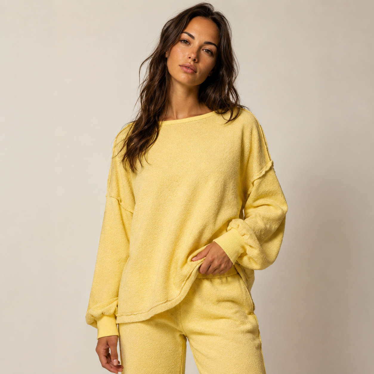 Overlap Open Back Oversized Reverse Stitched Top | Baby Yellow