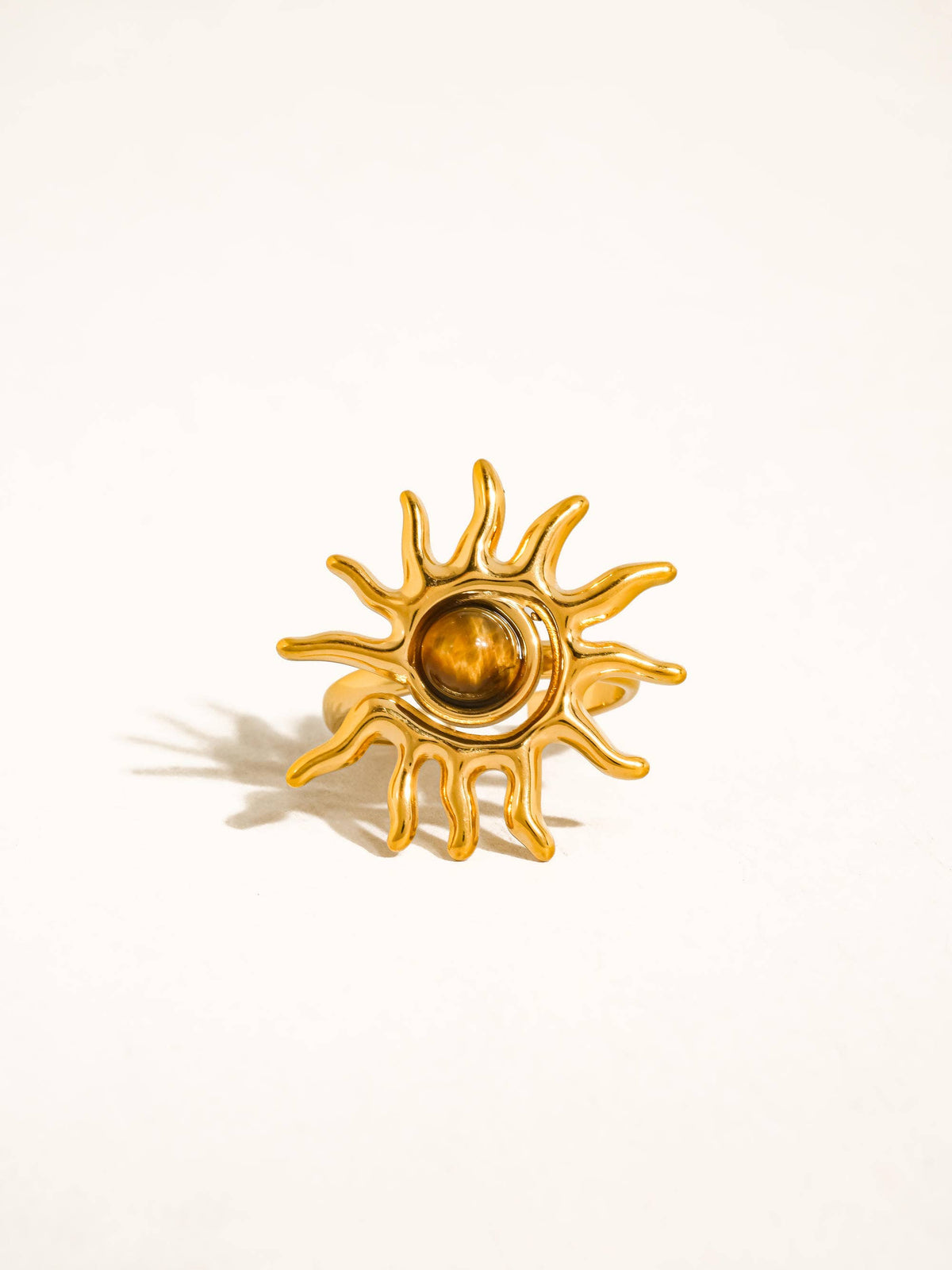 Hawthorne Tiger Eye Sun Ring | 18K Gold & Brown