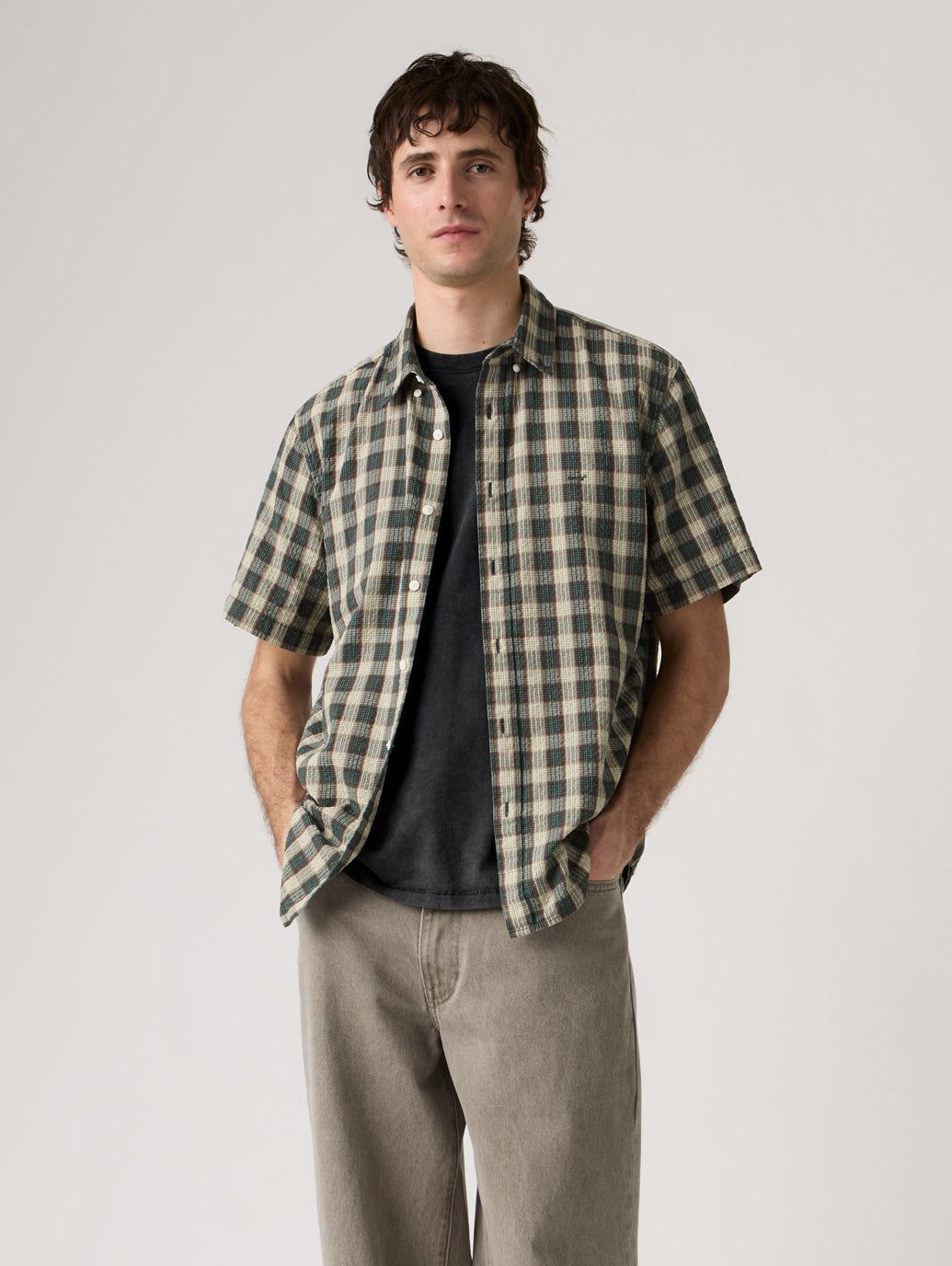Short-Sleeve Authentic Button-Down Shirt | Xavier Plaid Ponderosa Pine — hero/front fit