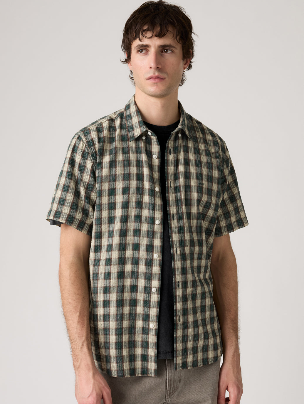 Short-Sleeve Authentic Button-Down Shirt | Xavier Plaid Ponderosa Pine — alternate closer fit