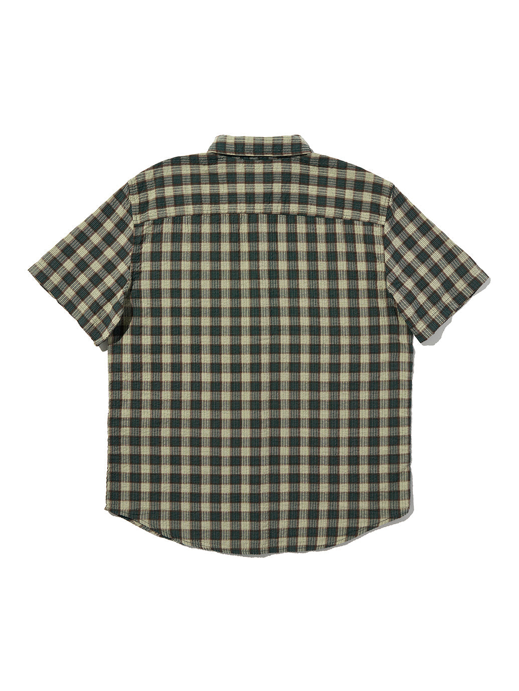 Short-Sleeve Authentic Button-Down Shirt | Xavier Plaid Ponderosa Pine — rear flat-lay with complete hem margin