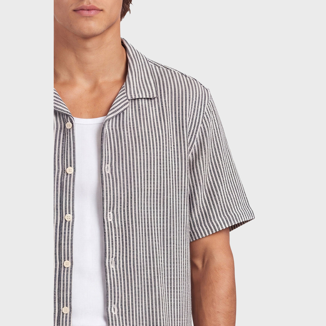 The Academy Brand Anderson Short Sleeve Shirt in Peacoat Navy/Off White, image 4