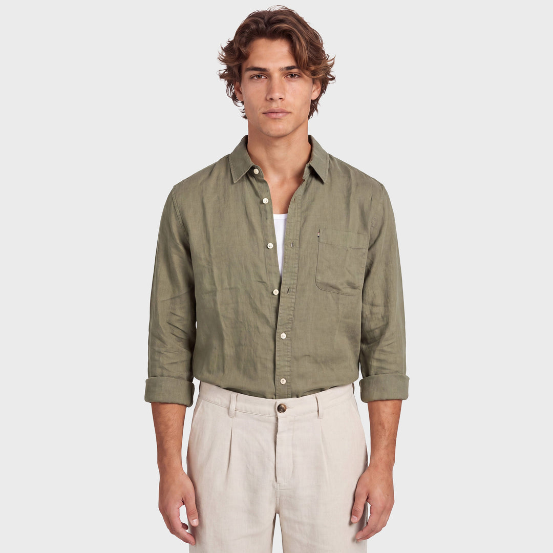 The Academy Brand Hampton Linen Shirt in Vetiver Green, image 2