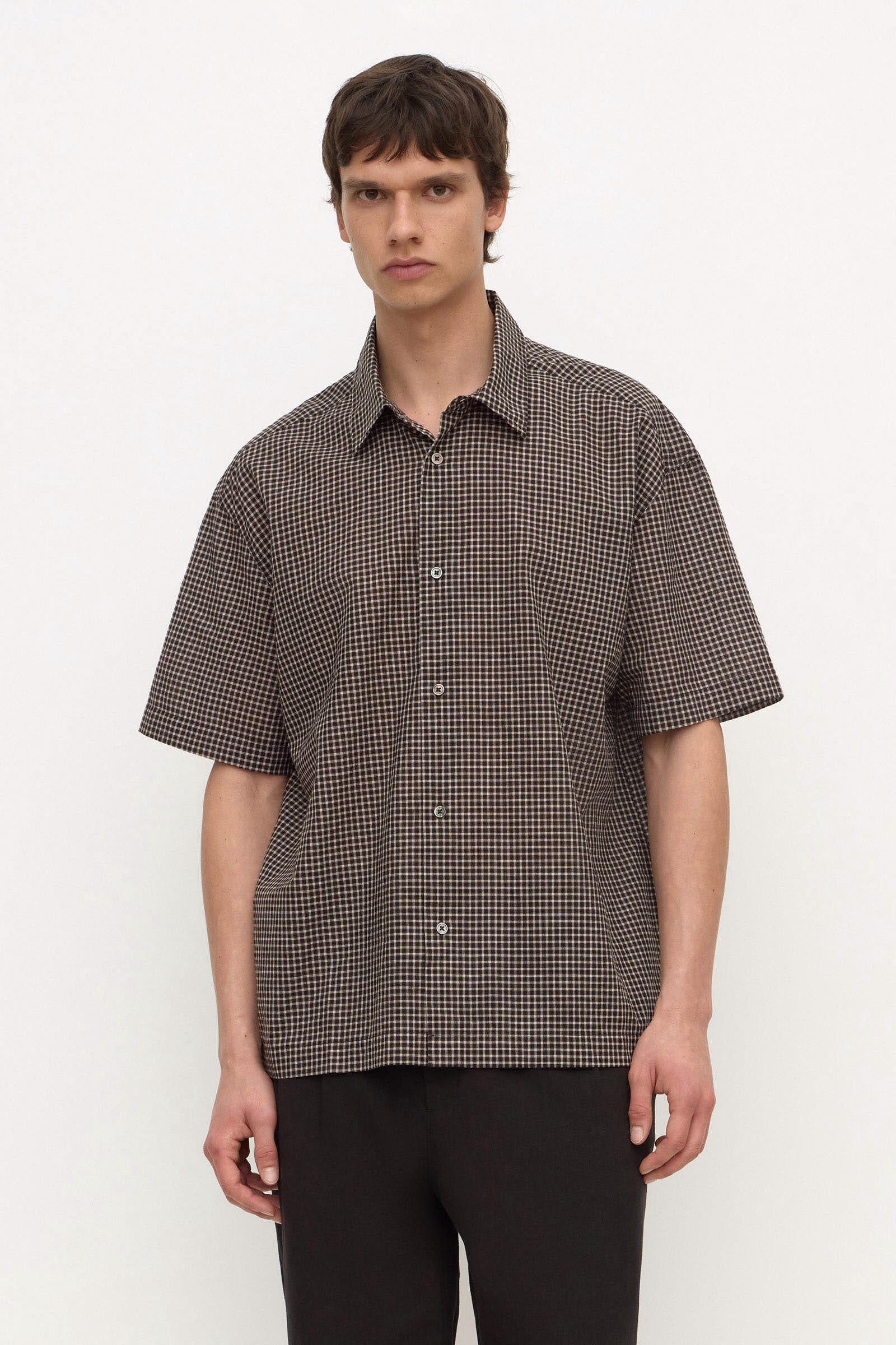 Assembly Label Alta Check Short Sleeve Shirt in Brown Black