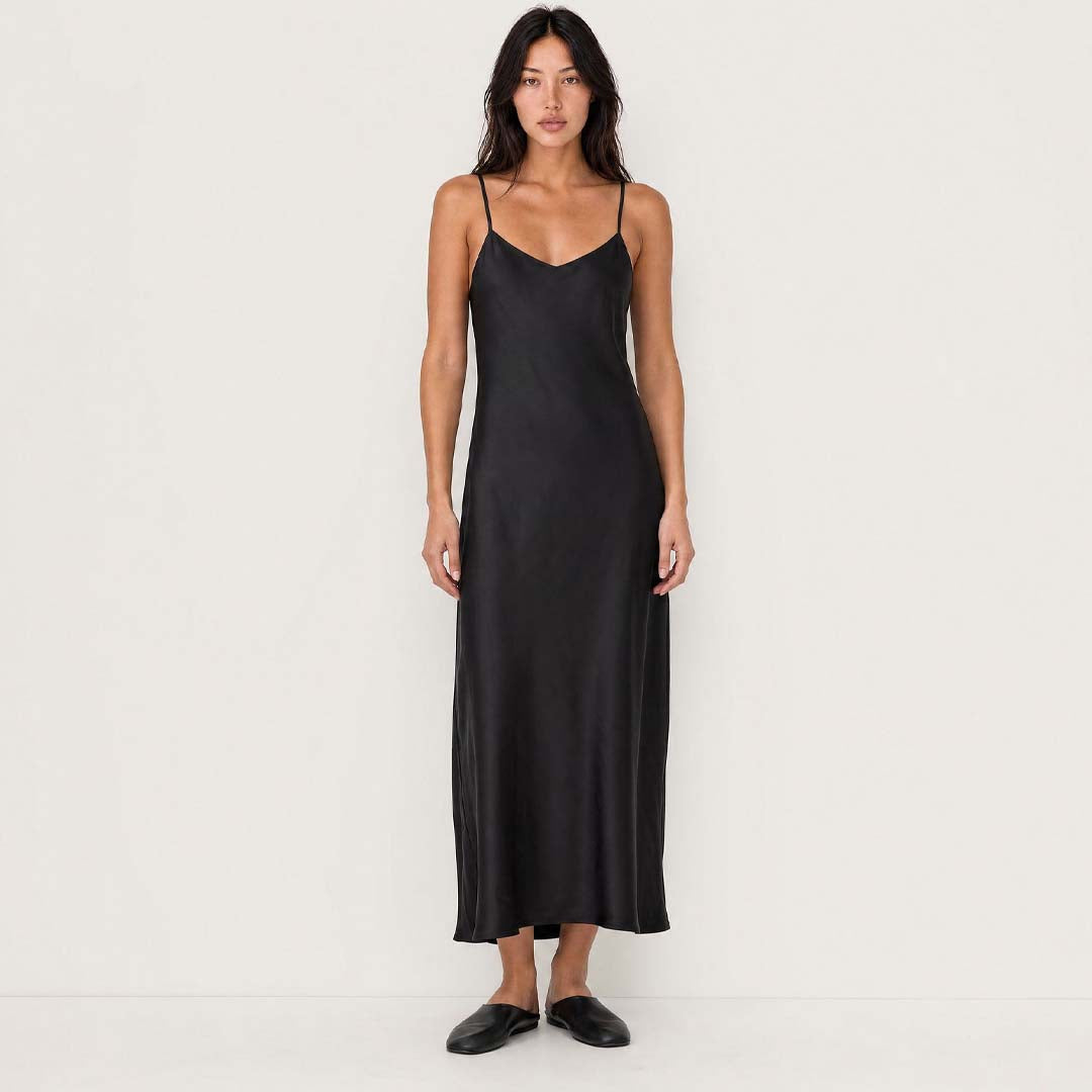 Pippa Silk Bias Slip Dress | Black