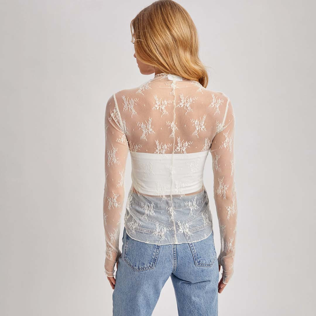 Floral lace Mesh Top | Ivory