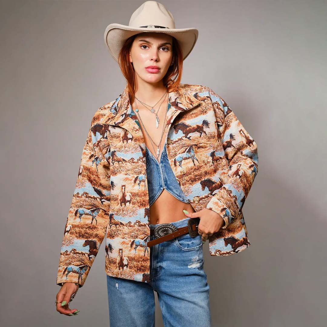 Button Front Jacquard Jacket | Western Pattern