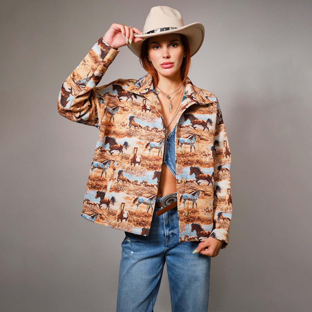 Button Front Jacquard Jacket | Western Pattern