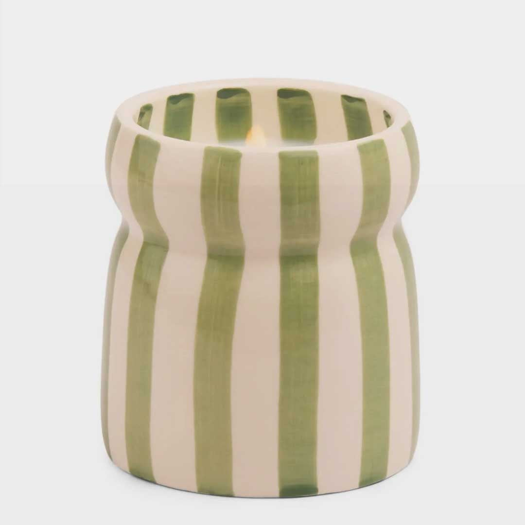 Cabana 6.5oz Sage Stripped Ceramic Candle | Bora Bora