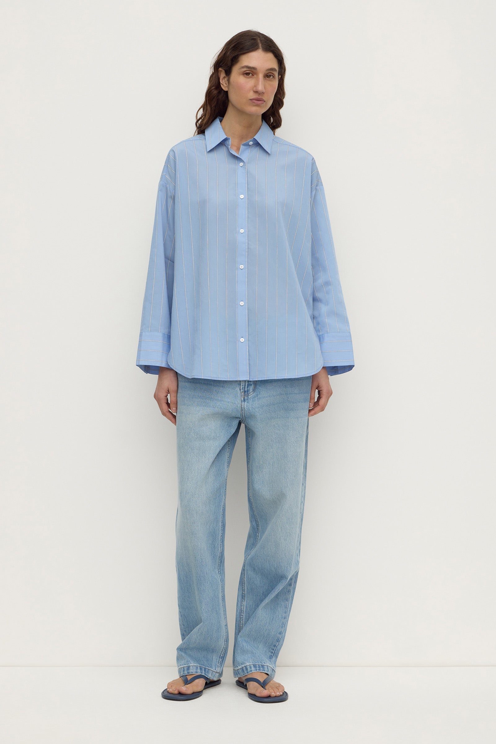 Assembly Label Delaney Italian Stripe Shirt in Blue