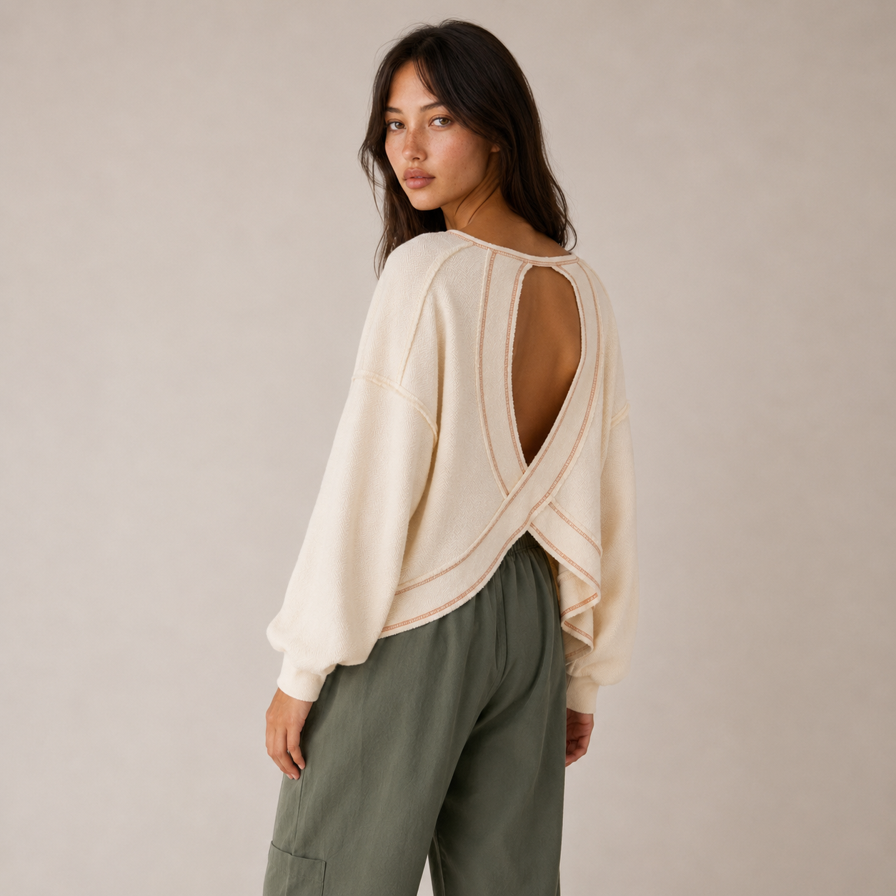 Overlap Open Back Oversized Reverse Stitched
Top | Cream