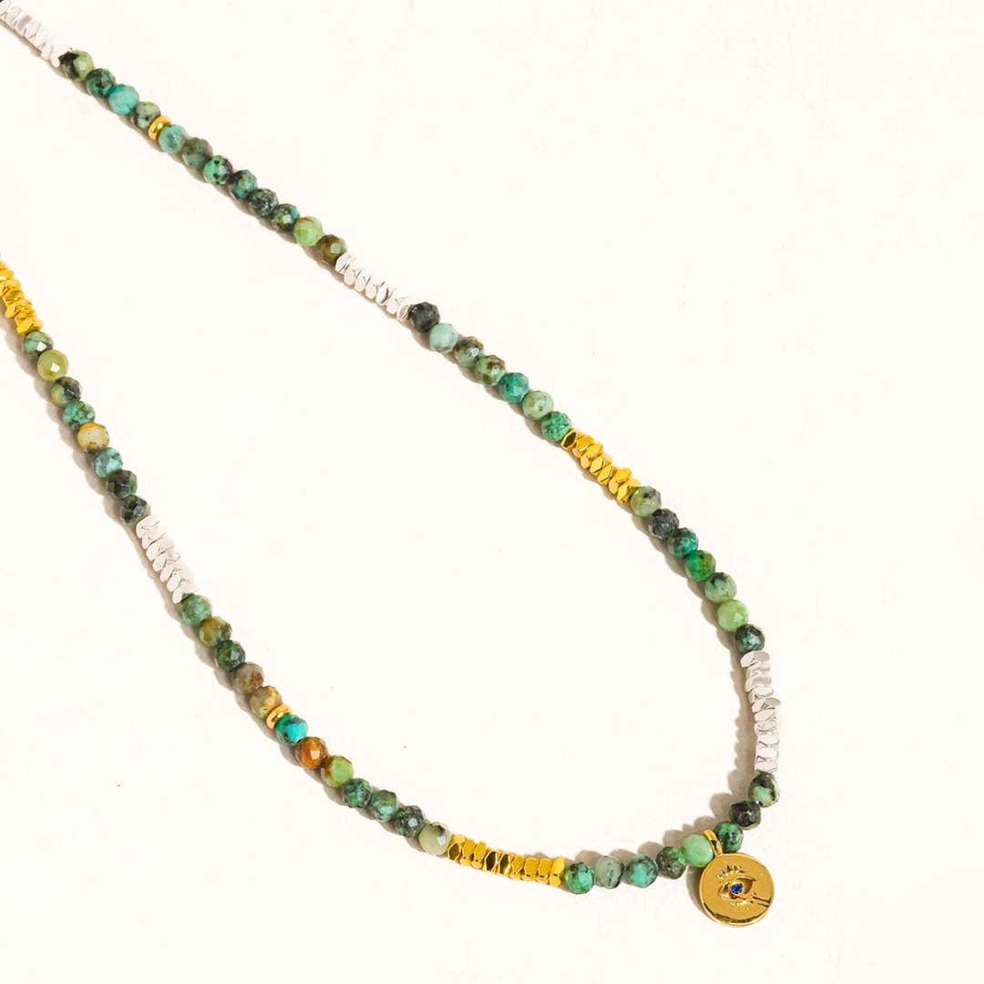 Lahina Boho Stone Eye Necklace | Green