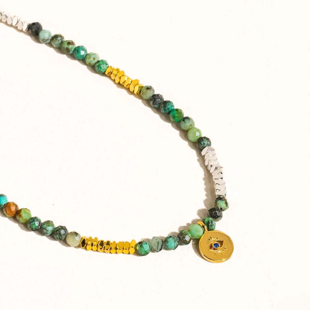 Lahina Boho Stone Eye Necklace | Green