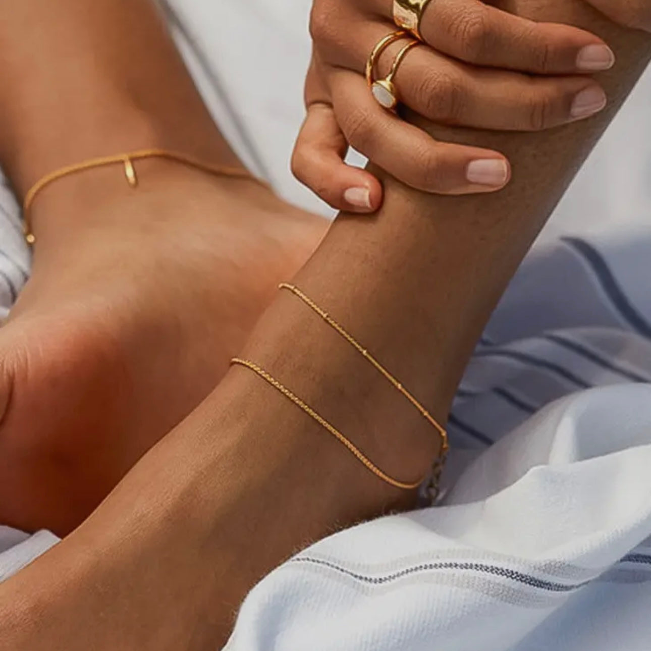 Pennie 18K Gold Non-Tarnish Layered Chain Anklets | Yellow Gold