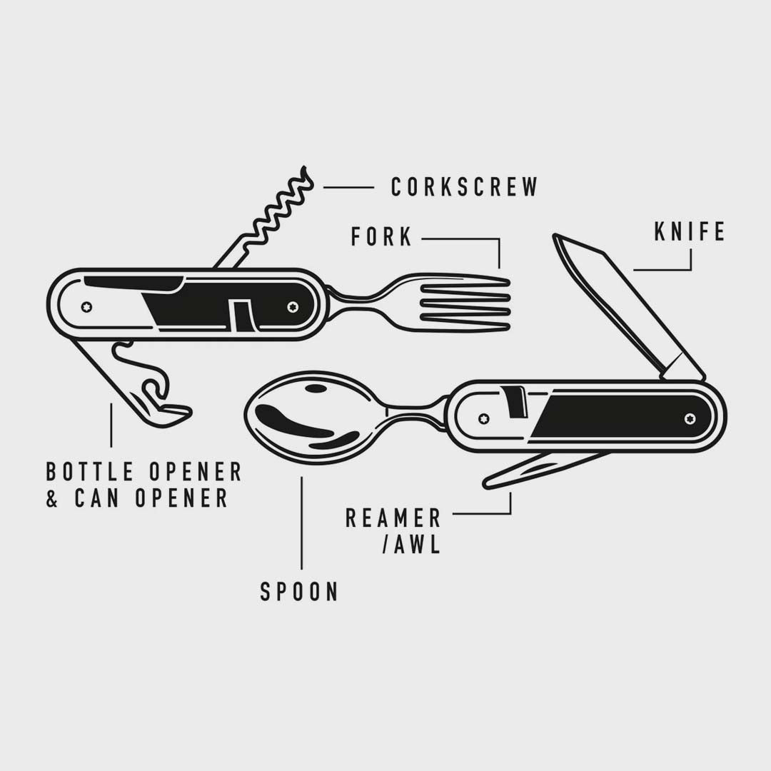 Camping Cutlery Tool, Wood
