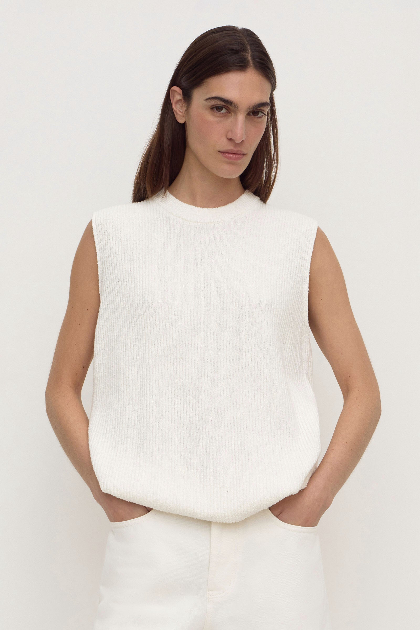 Assembly Label Hannah Cotton Boucle Tank in Cream