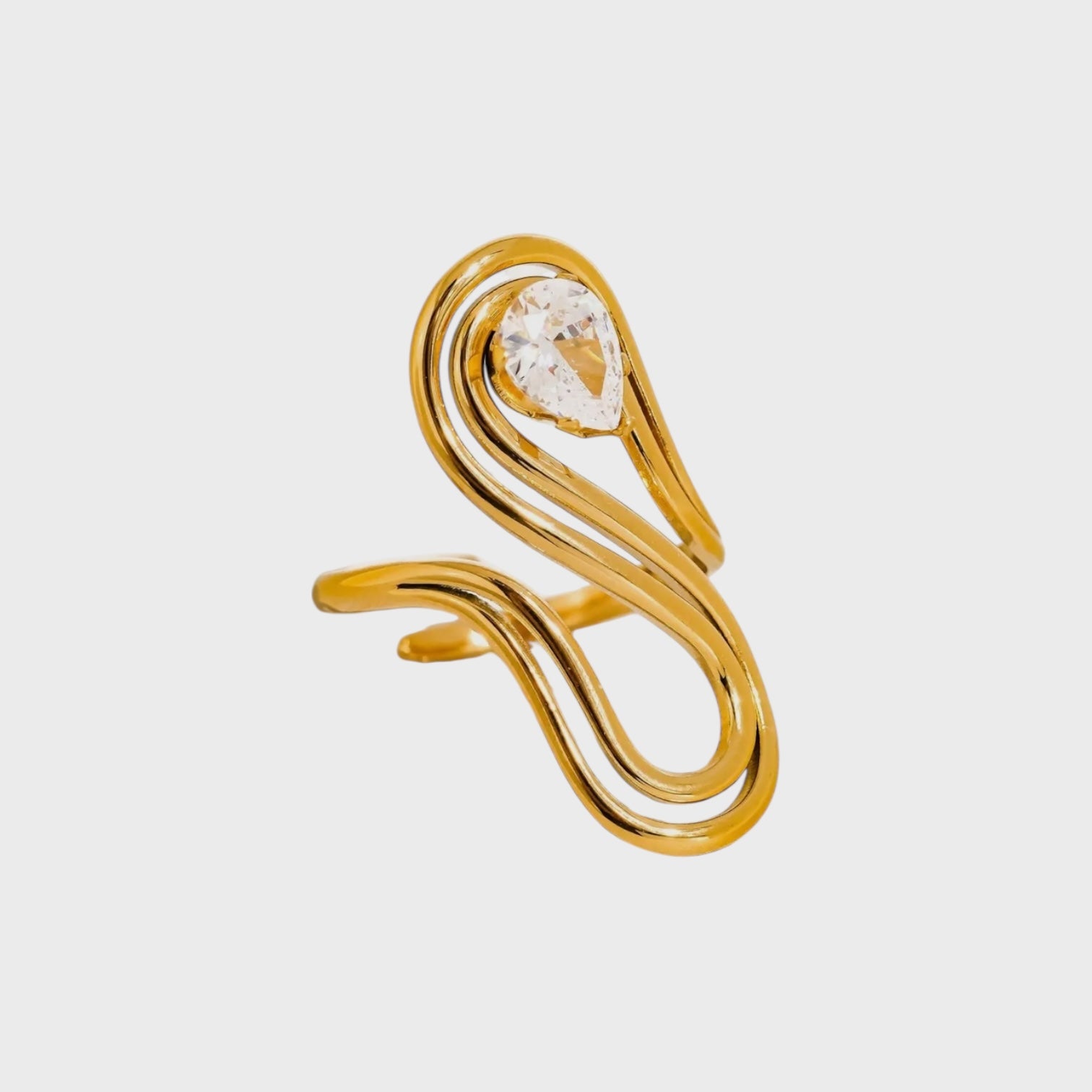 Monarque 18K Gold Non-Tarnish Abstract Oval CZ Ring | Yellow Gold
