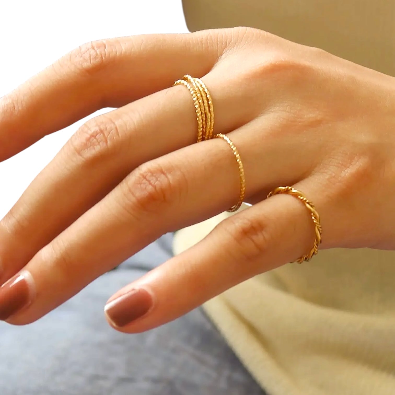 Rachel-Braided 18K Non-Tarnish Minimalist Thin Braided Ring | Yellow Gold
